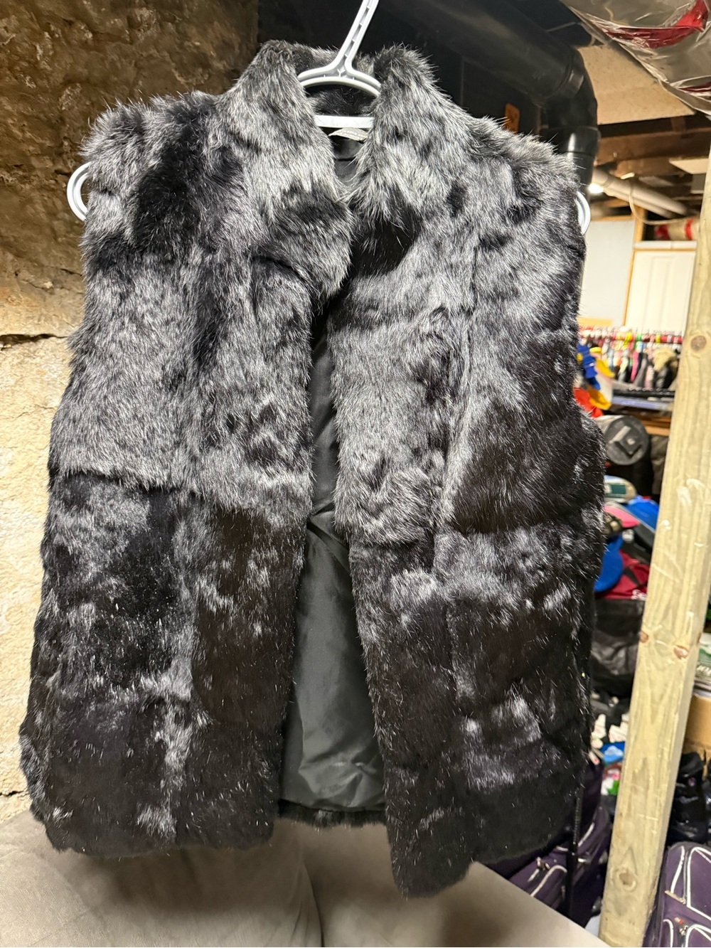 Vintage 80s Opera Hong Kong Black Rabbit Fur Vest Sz Small